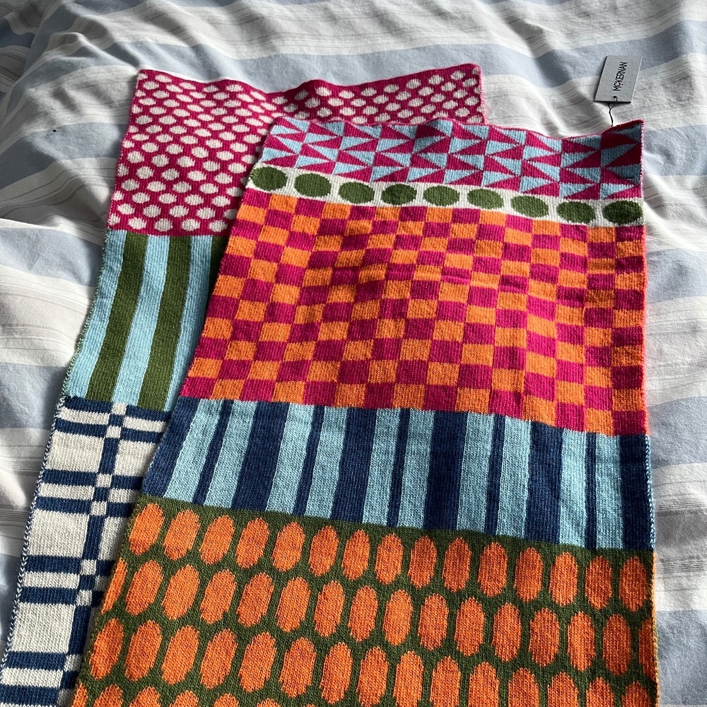 Mckernan Woollen Mills scarf, multi color, 100% wool tubular knit, 72” x 13”